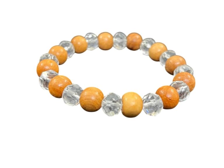 Wood & Crystal Diamond Cut Stretchable Bracelet | Numer…